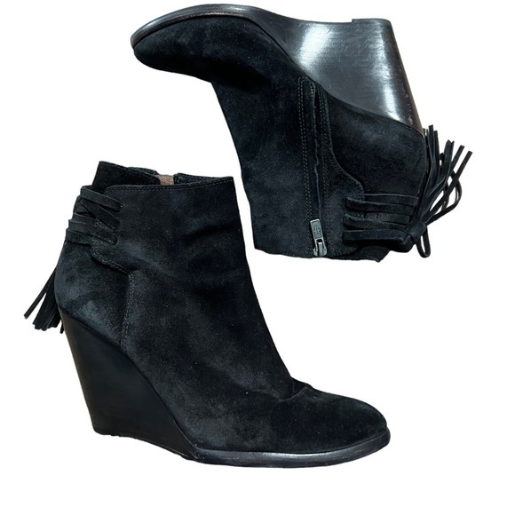 Frye Black Wedge Zip Up Ankle Boots Size 8.5 - Picture 1 of 7